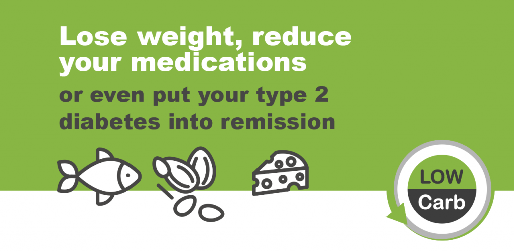 Graphic says Lose weight, reduce your medications or event put your type 2 diabetes into remission.